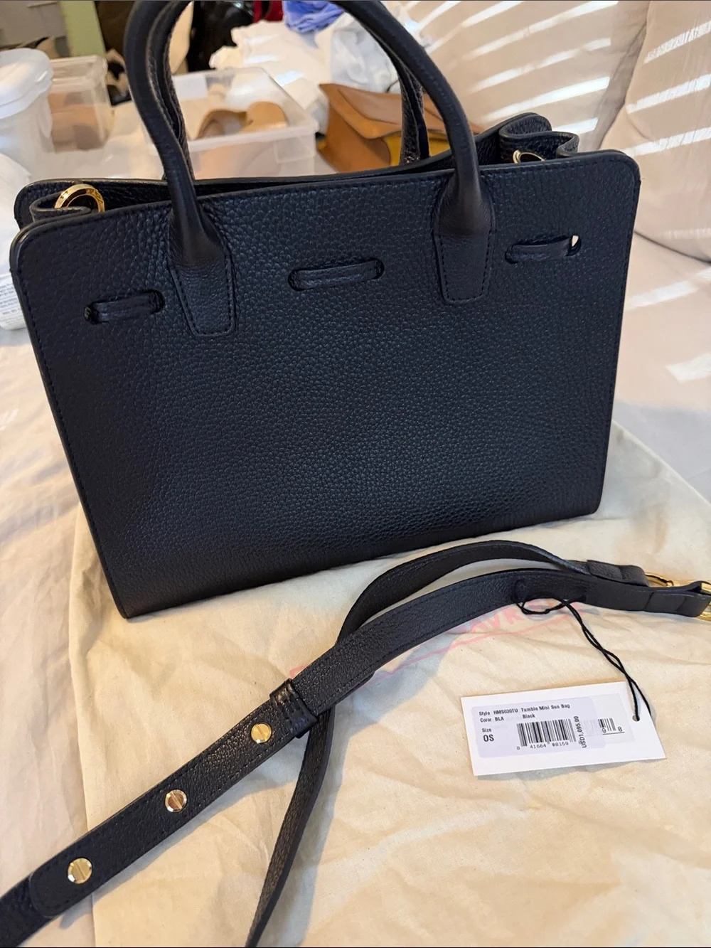 Mansur Gavriel Mini Sun Bag Black Tumble Leather with Tag and dust bag